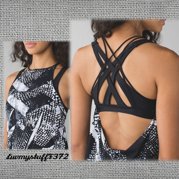 RARE- SEE VIDEO Lululemon Singlet Tank Black White Static Mist -Strappy Back - Picture 4 of 10